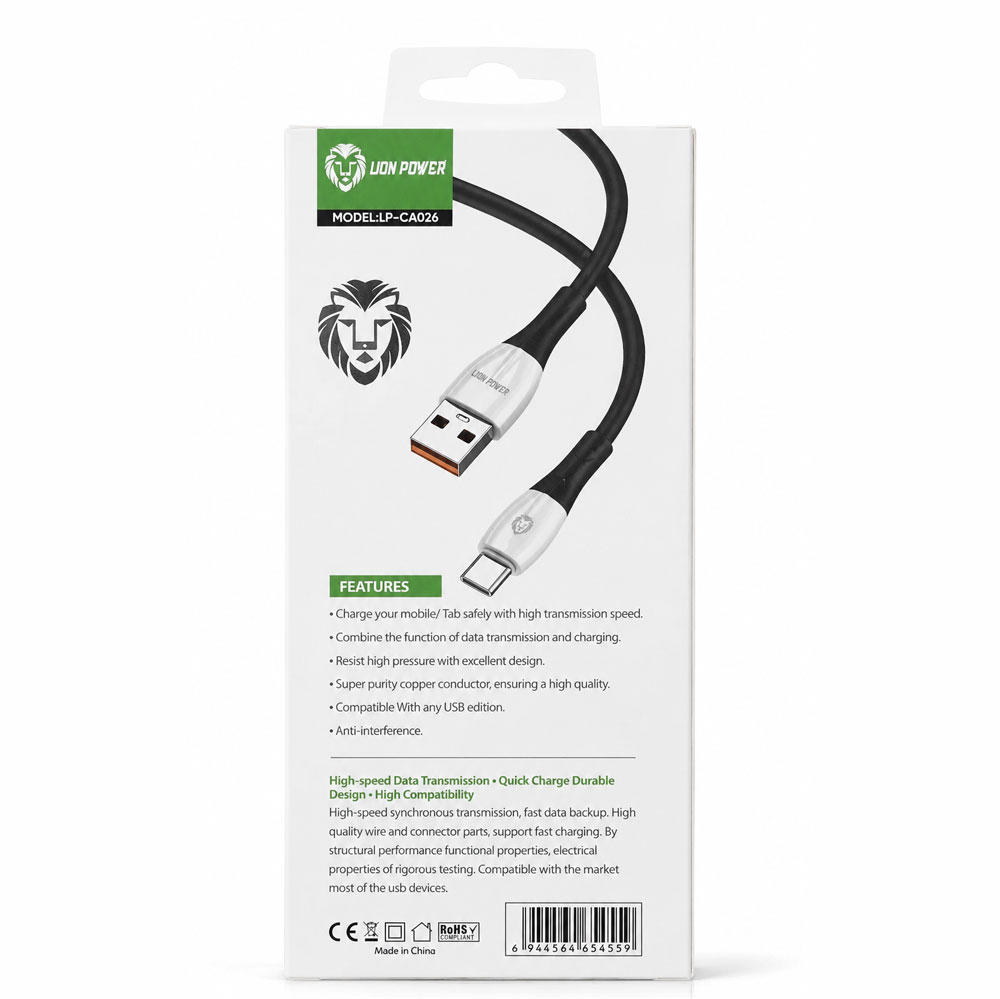 کابل شارژ تایپ سی (Type-C) لاین پاور مدل Lion Power LP-CA026